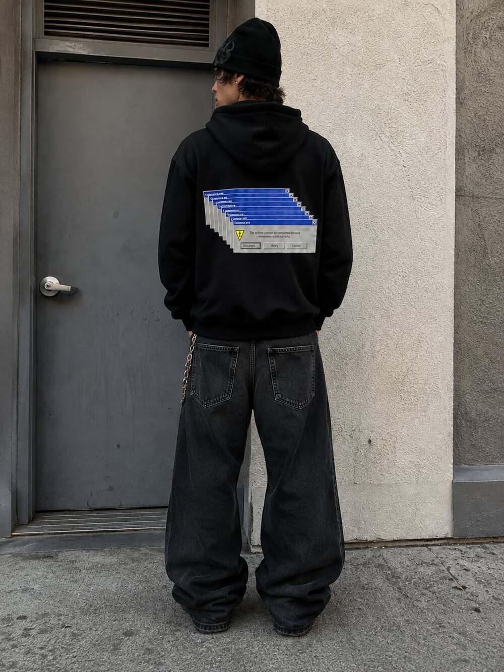 RtA Dion Windows Error Hoodie Black XL Existence.exe Graphic Y2K Streetwear